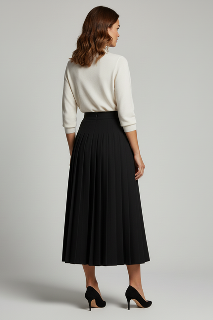 Jupe Plissée noire longue élégante tendance