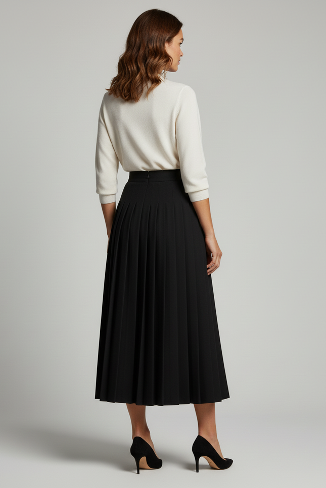 Jupe Plissée noire longue élégante tendance