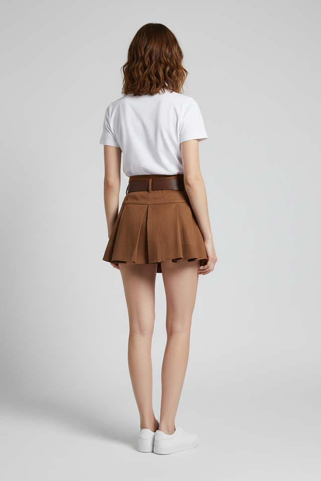 Jupe Plissée marron taille haute rétro