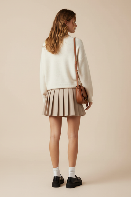 Jupe Plissée beige mini chic raffinée