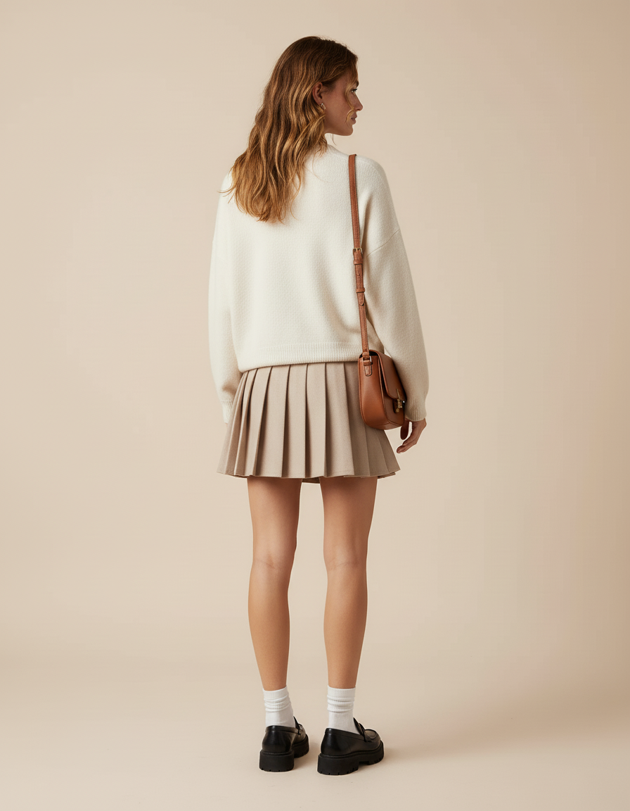 Jupe Plissée beige mini chic raffinée