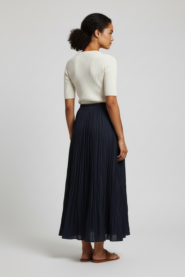 jupe longue taille haute plissée