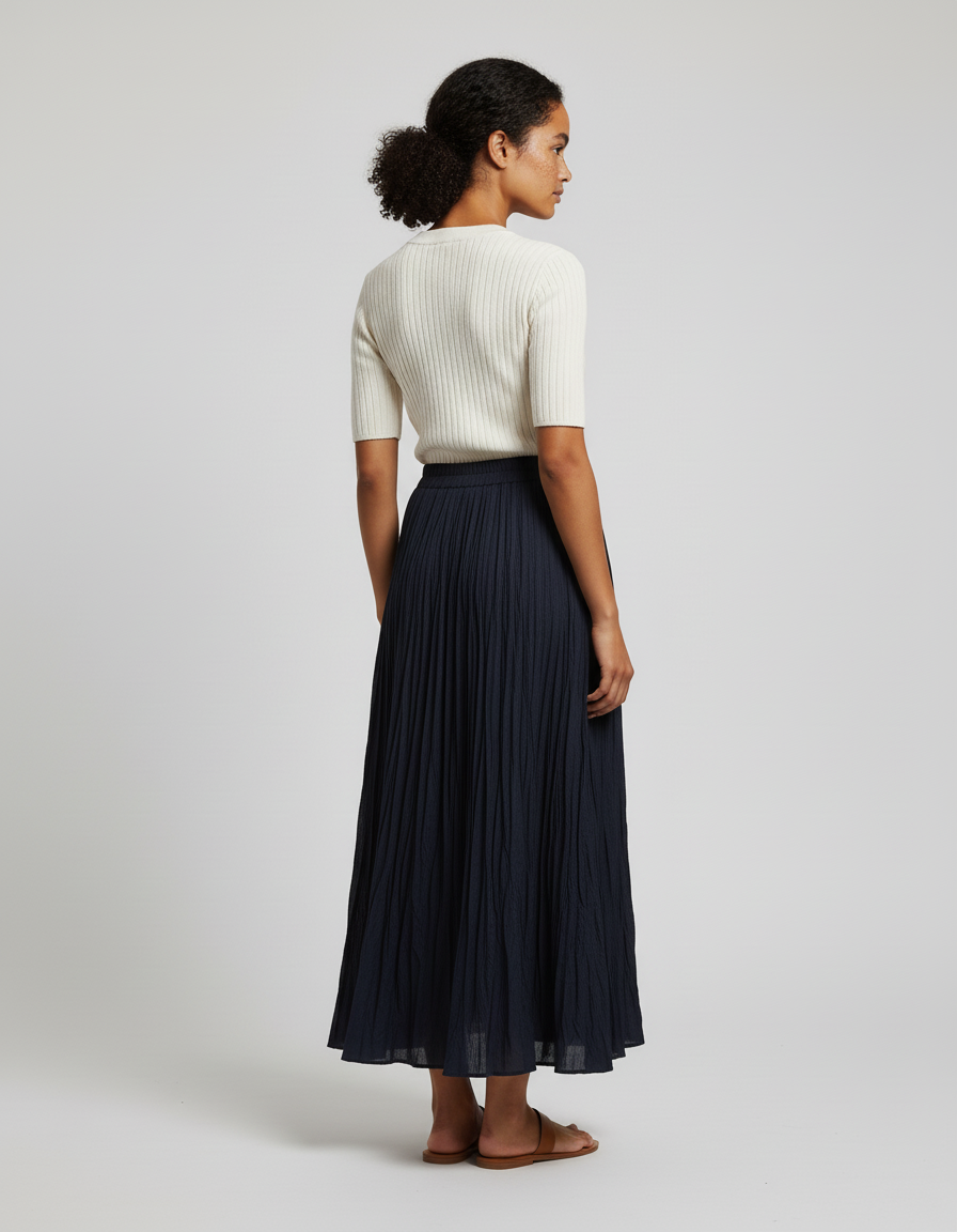 jupe longue taille haute plissée