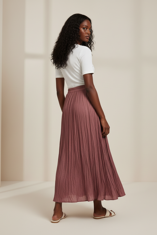 jupe plissée midi bordeaux