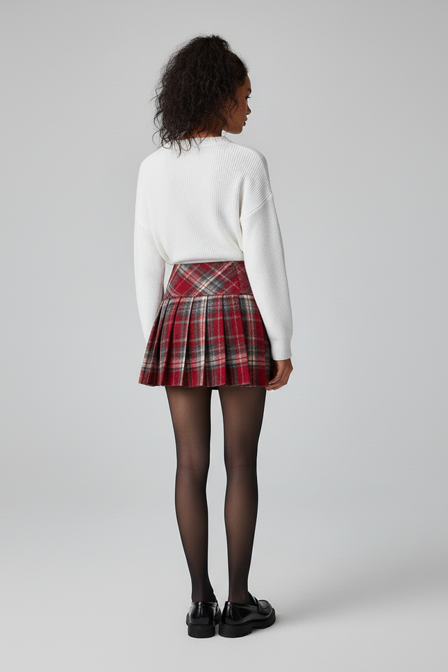 Jupe Plissée rouge écossais épaisse chic