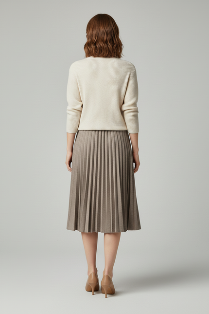 jupe plissée mi longue beige