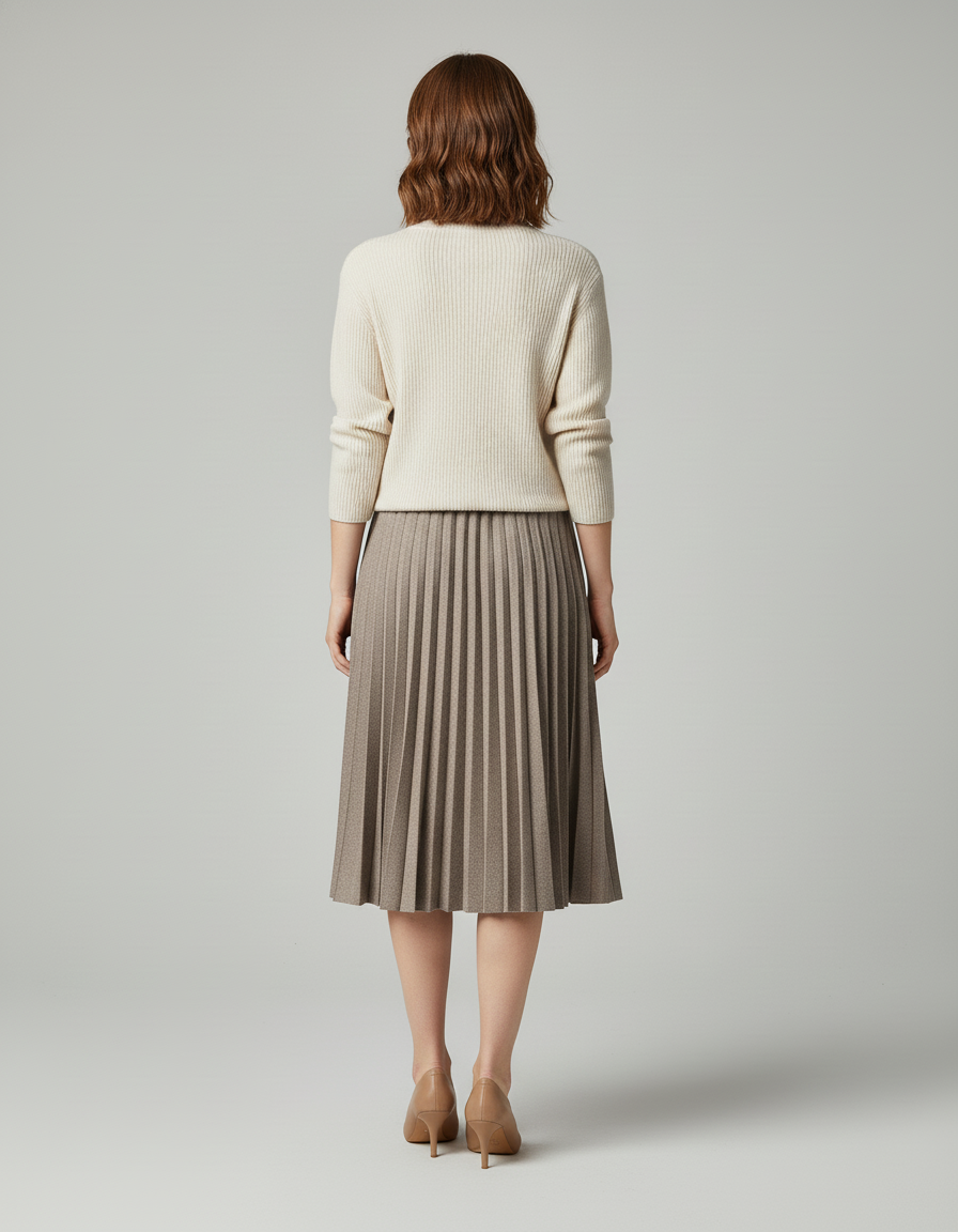 jupe plissée mi longue beige