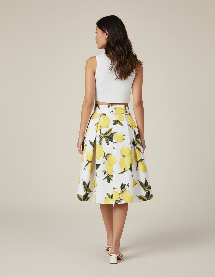 Jupe Plissée blanche motif citron estivale