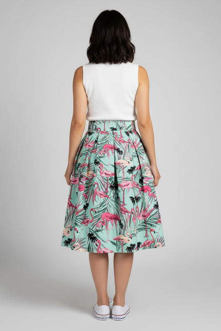 Jupe Plissée Motif Flamant Tropical Fluide