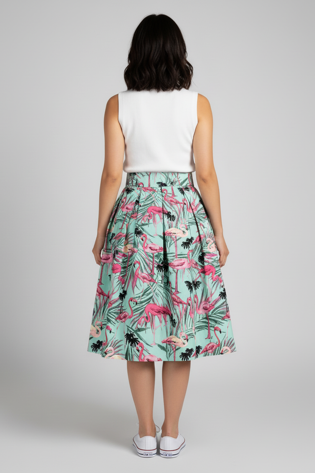 Jupe Plissée Motif Flamant Tropical Fluide