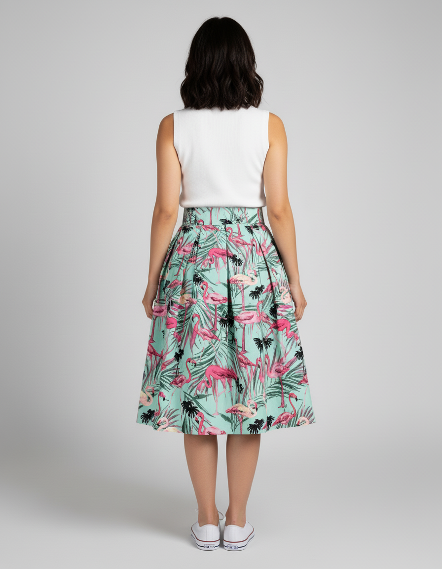 Jupe Plissée Motif Flamant Tropical Fluide