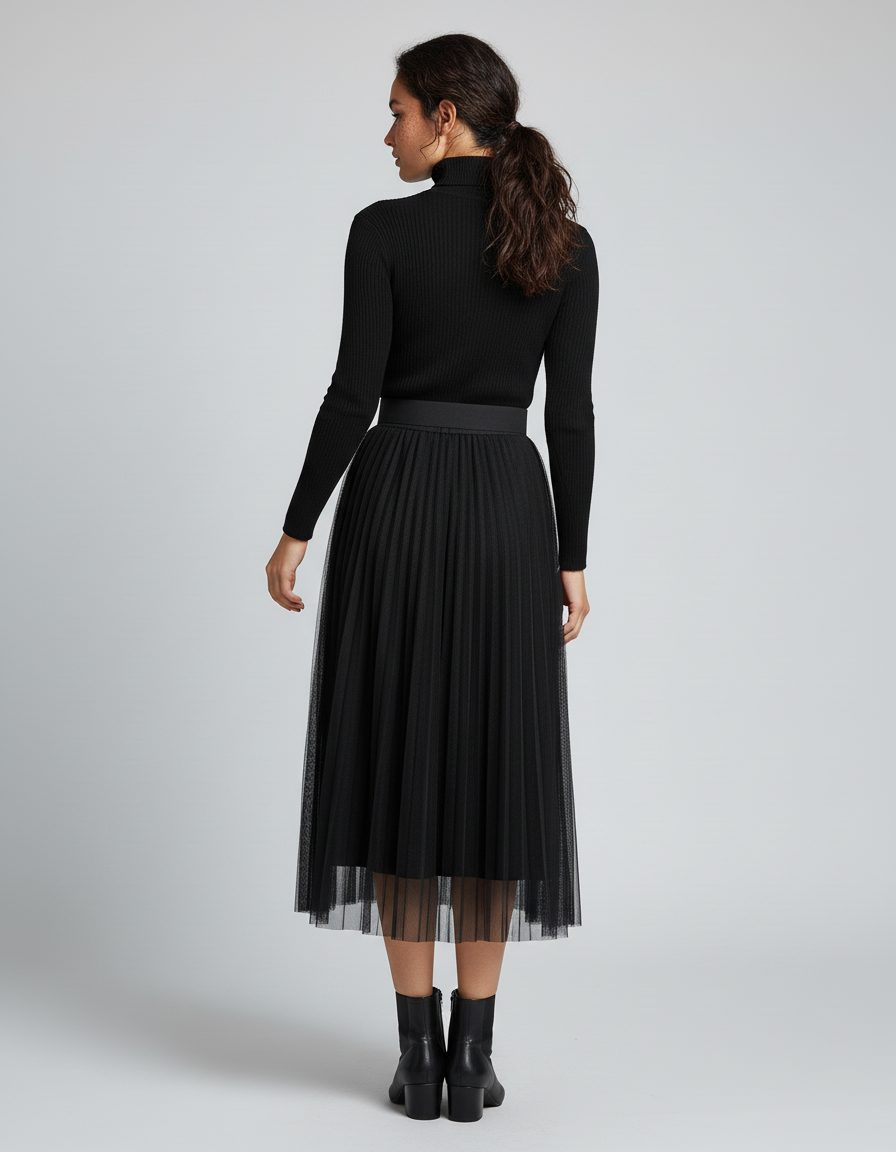 jupe plissée noire transparente