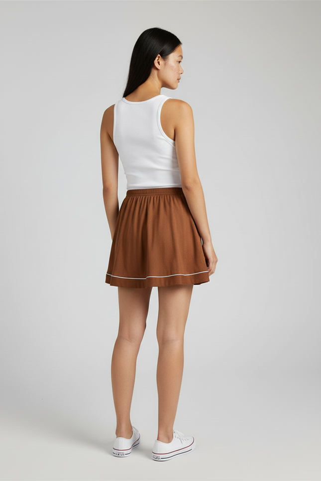 Jupe Plissée Marron Courte Décontractée