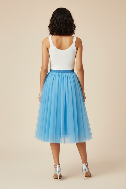 Jupe Plissée bleu ciel tulle fluide