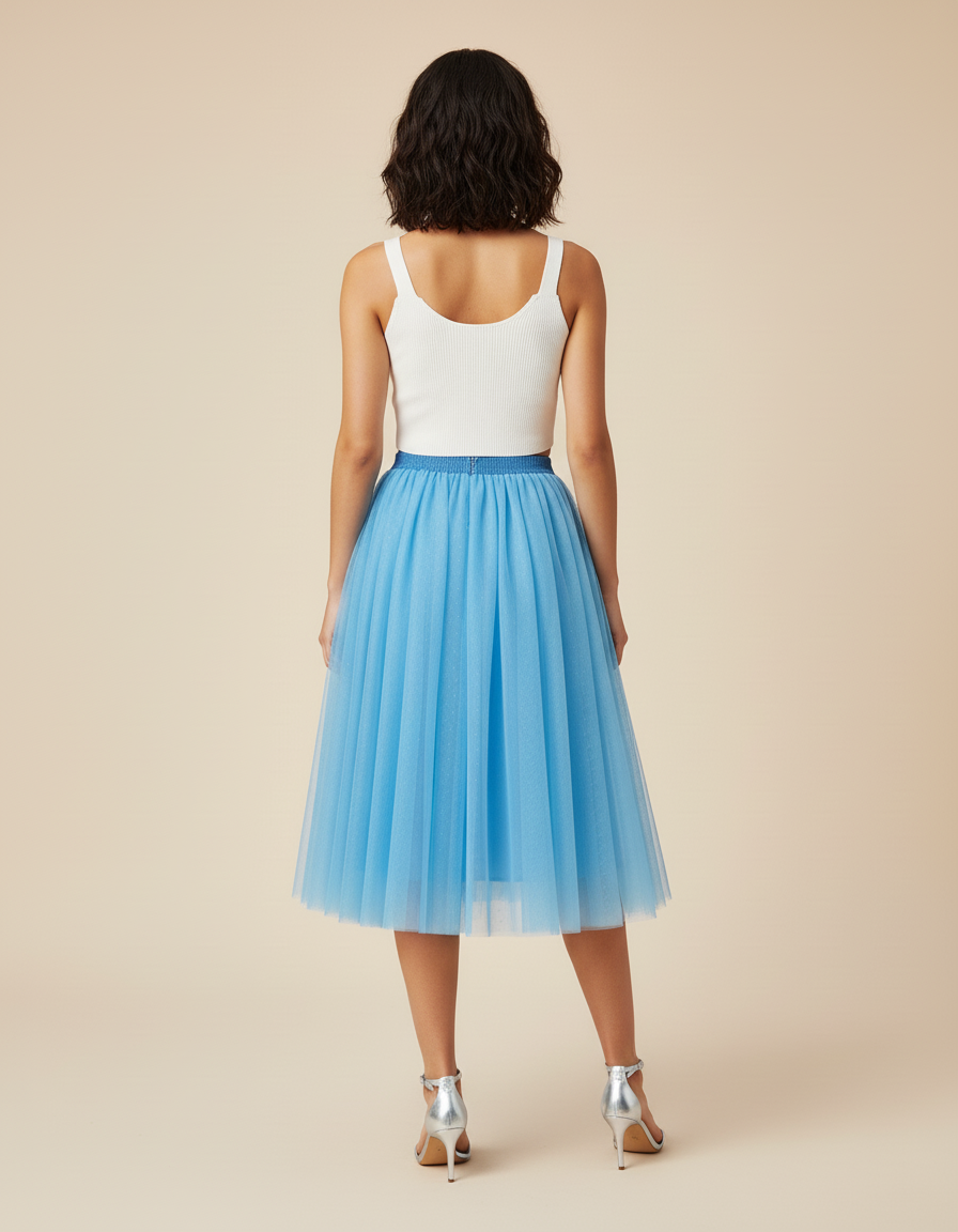Jupe Plissée bleu ciel tulle fluide