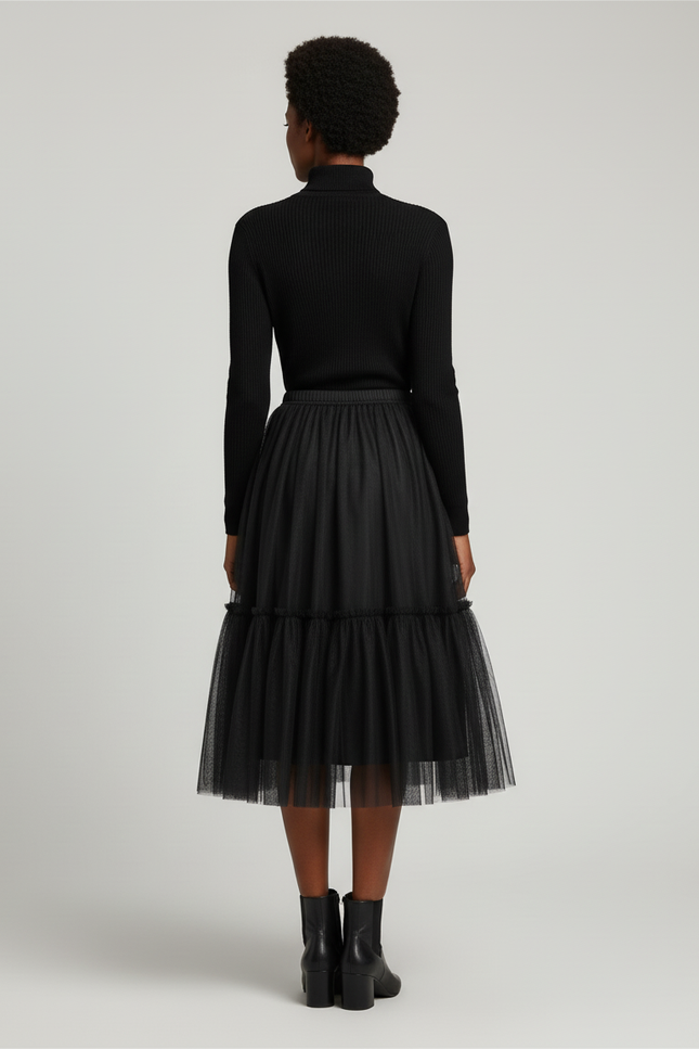 Jupe Plissée noire tulle élégante