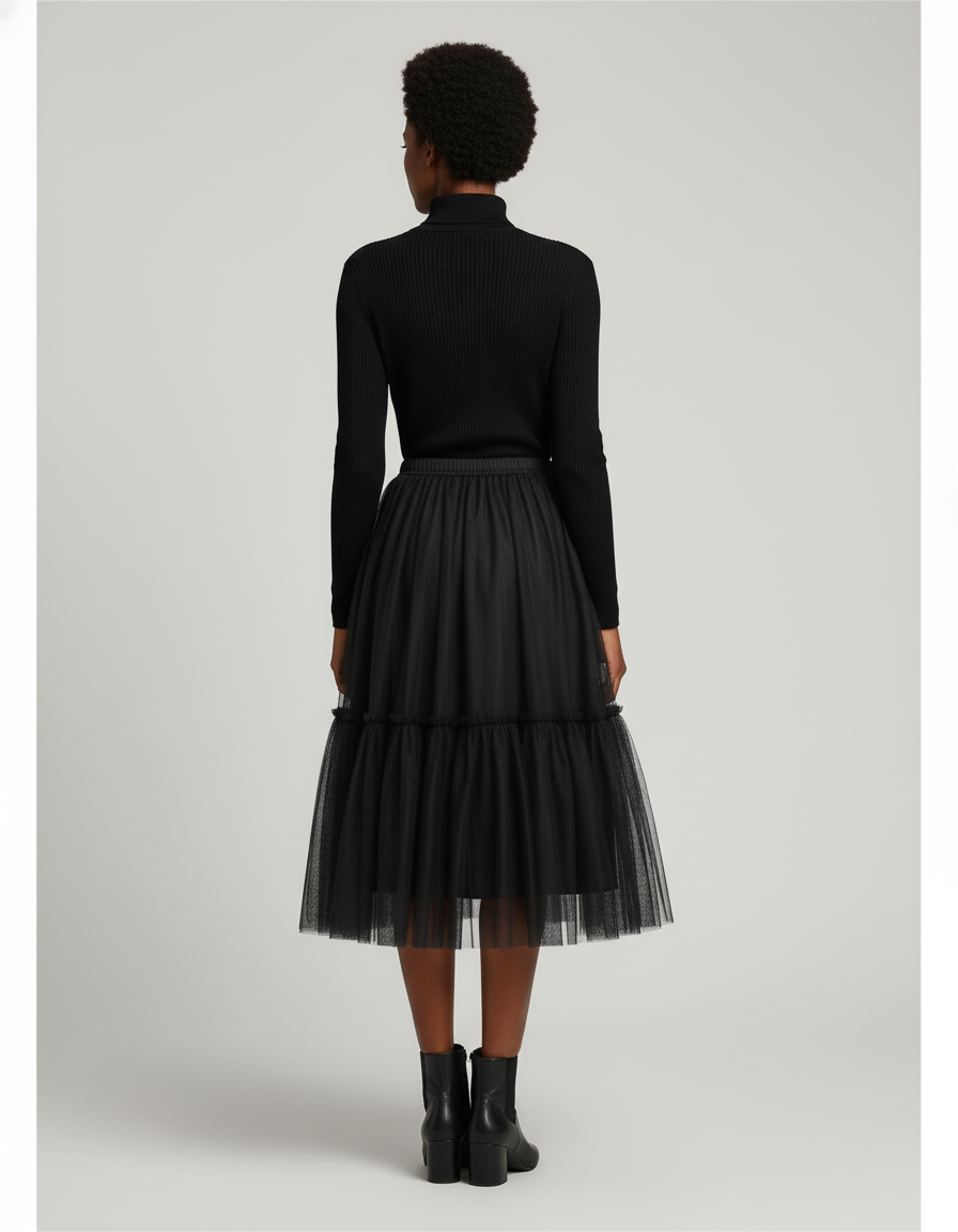 Jupe Plissée noire tulle élégante