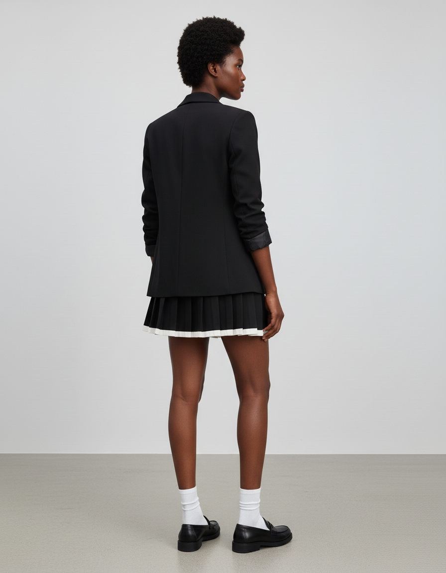 Jupe Plissée noire bord blanc chic
