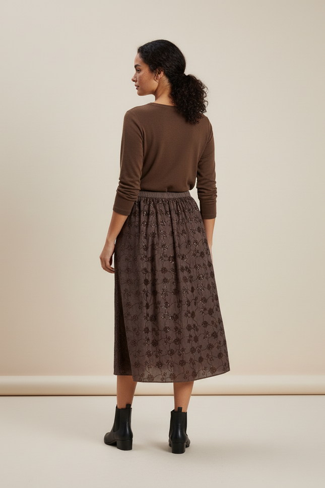 Jupe Plissée florale sequins élégante