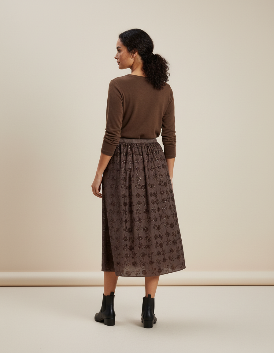 Jupe Plissée florale sequins élégante