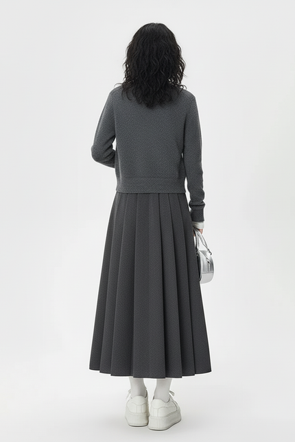 Jupe Plissée Laine Gris Anthracite Chic