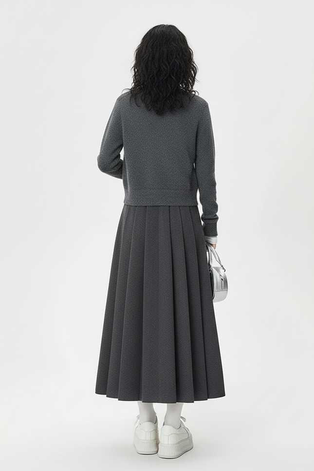 Jupe Plissée Laine Gris Anthracite Chic
