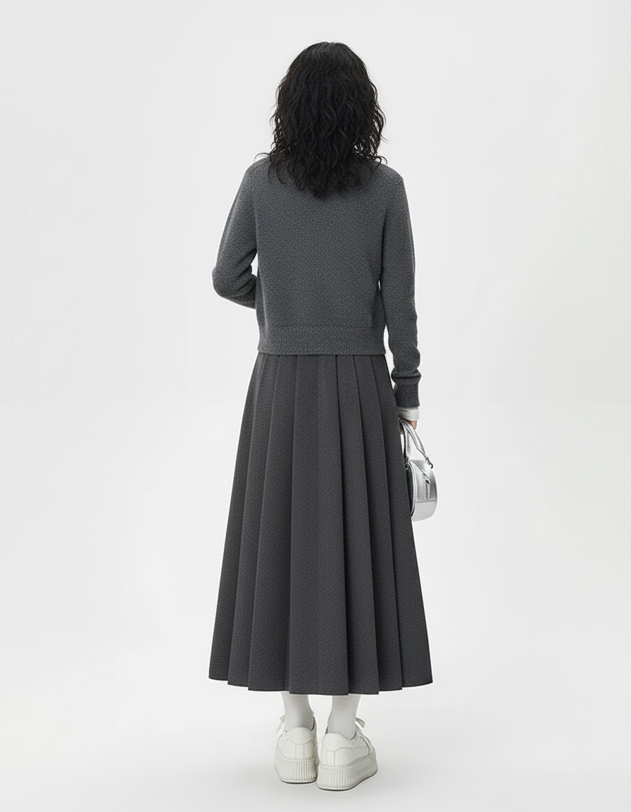 Jupe Plissée Laine Gris Anthracite Chic