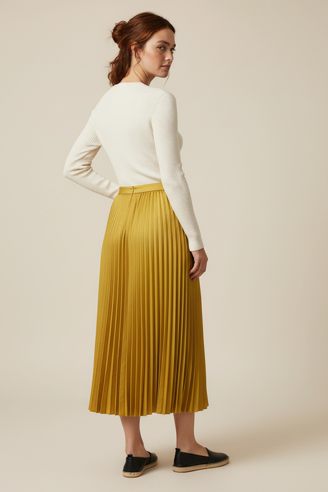 Jupe Plissée jaune moutarde longue élégante