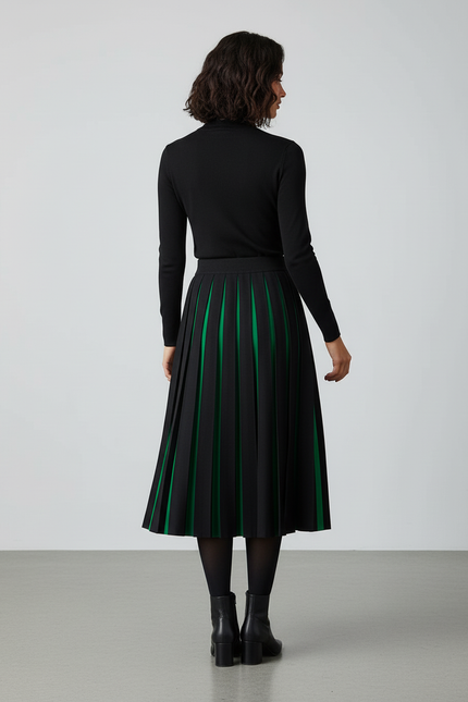 Jupe Plissée tricotée noir vert chic