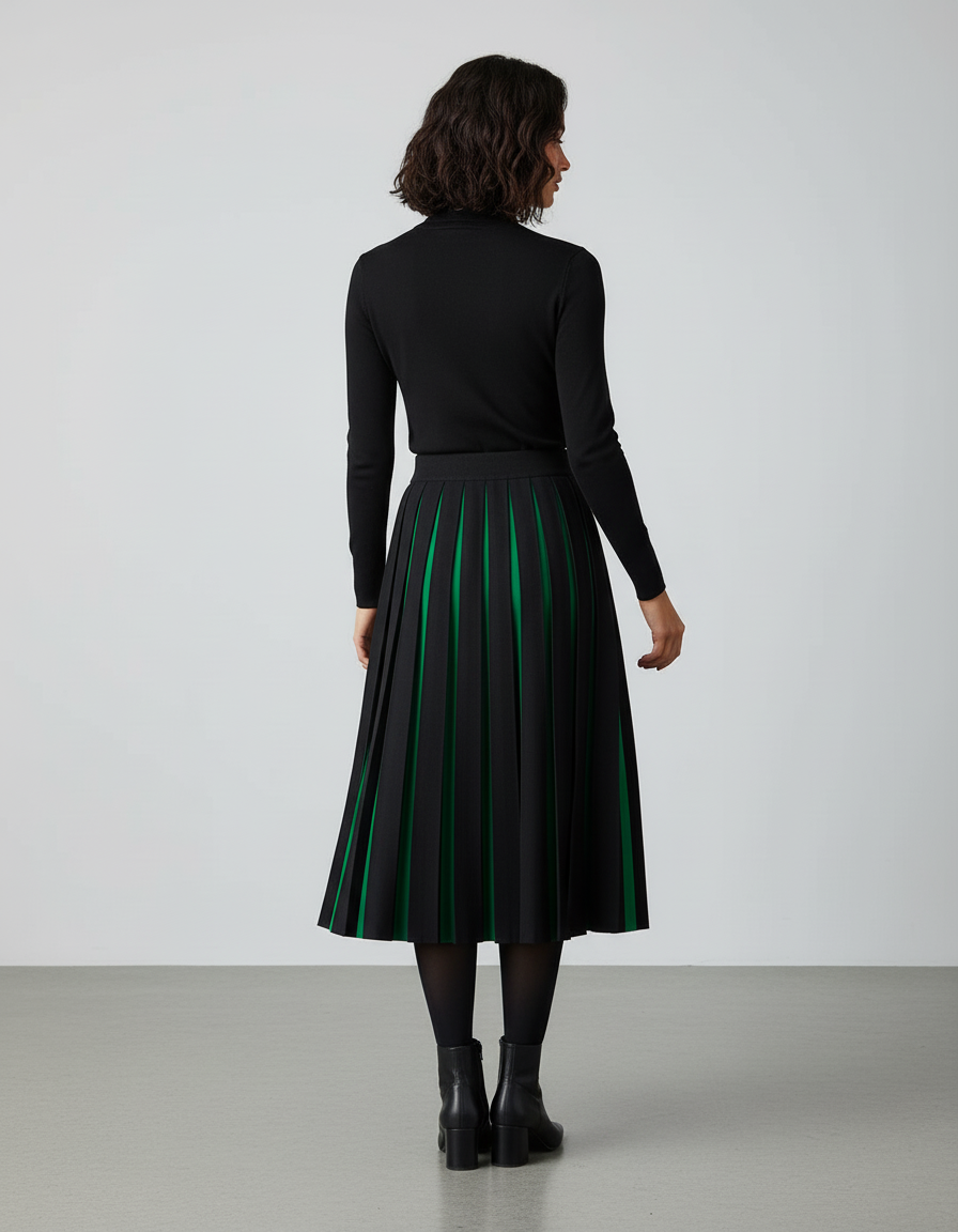 Jupe Plissée tricotée noir vert chic