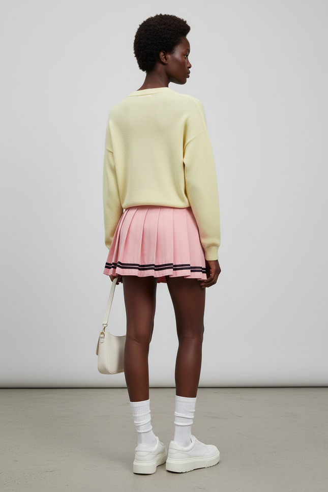 Jupe Plissée rose à bandes preppy