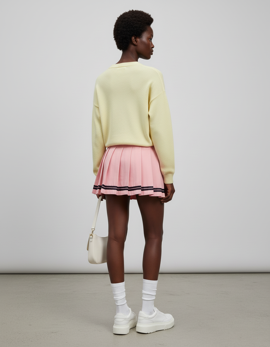 Jupe Plissée rose à bandes preppy