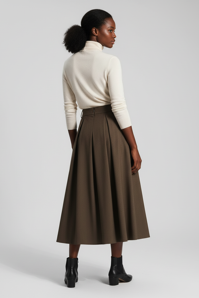 Jupe Plissée Kaki Évasée Élégante