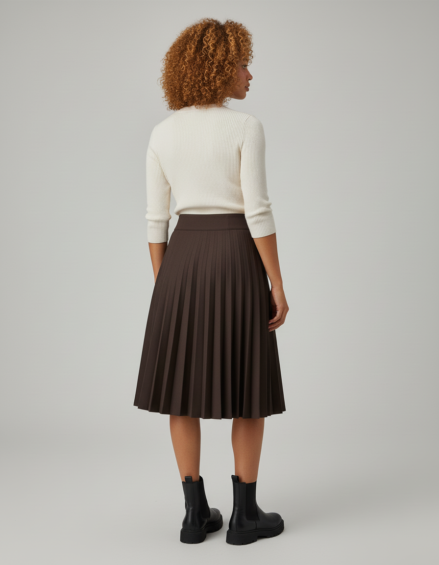 Jupe Plissée marron midi élégante raffinée