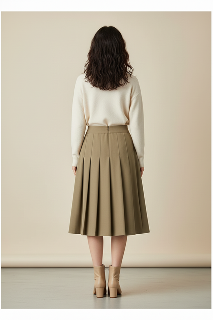 Jupe Plissée vert kaki midi chic