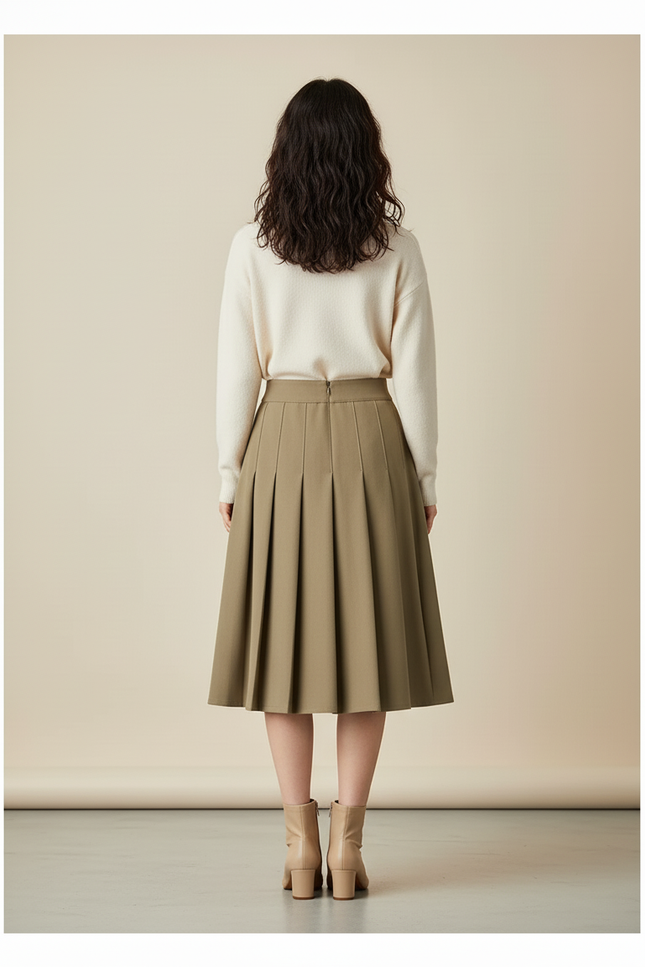 Jupe Plissée vert kaki midi chic