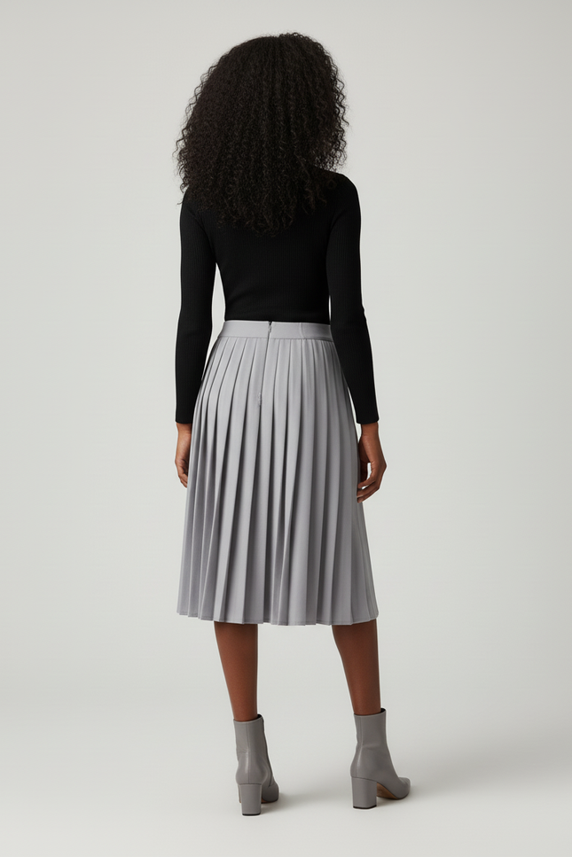 Jupe Plissée gris taille haute chic