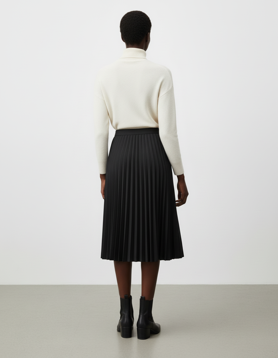 Jupe Plissée Noire Midi Élégante raffinée