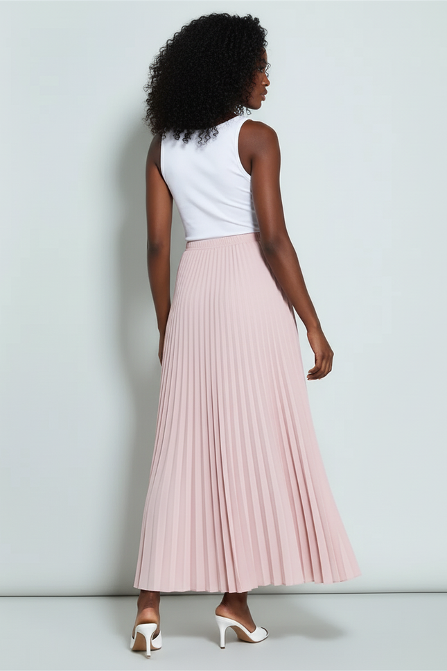 Jupe Plissée Rose pâle longue fluide