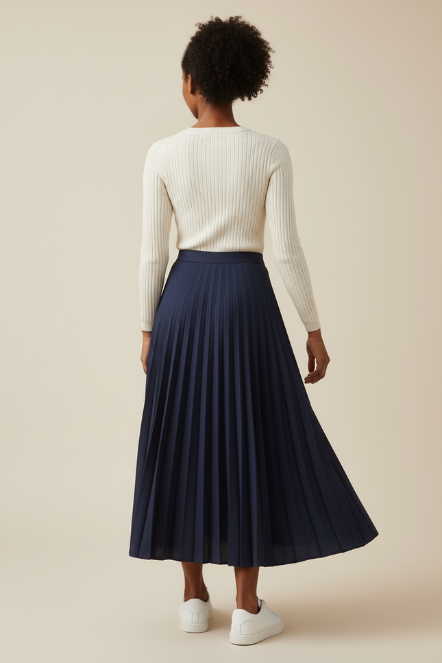 Jupe Plissée bleue marine taille haute élégante