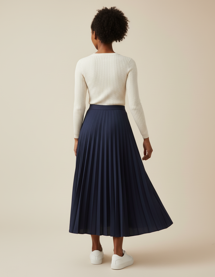 Jupe Plissée bleue marine taille haute élégante