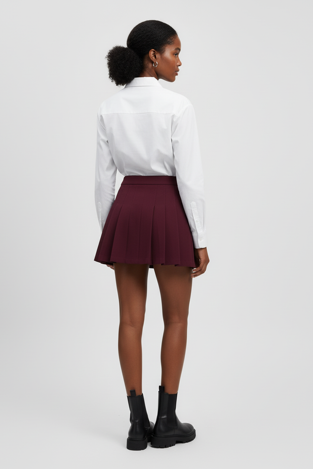 Jupe Plissée bordeaux mini chic raffinée