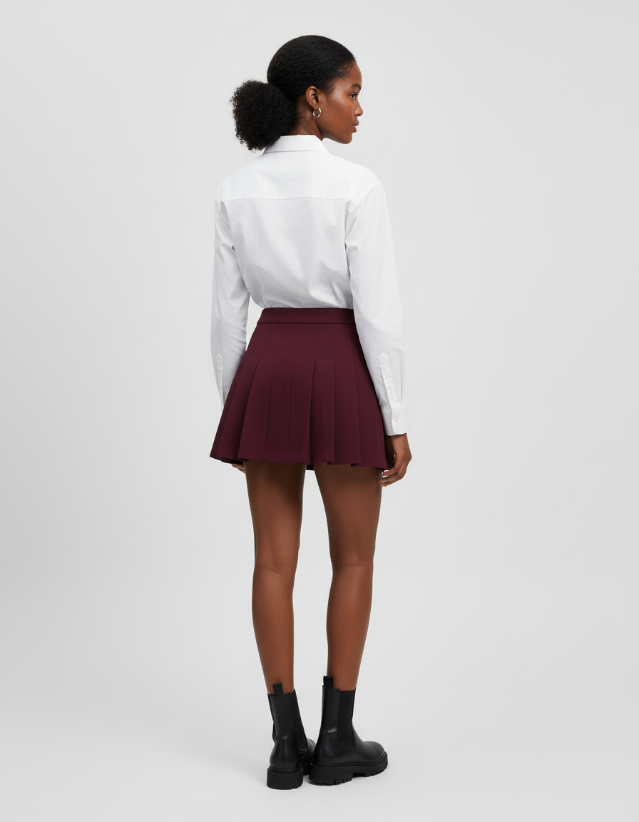 Jupe Plissée bordeaux mini chic raffinée