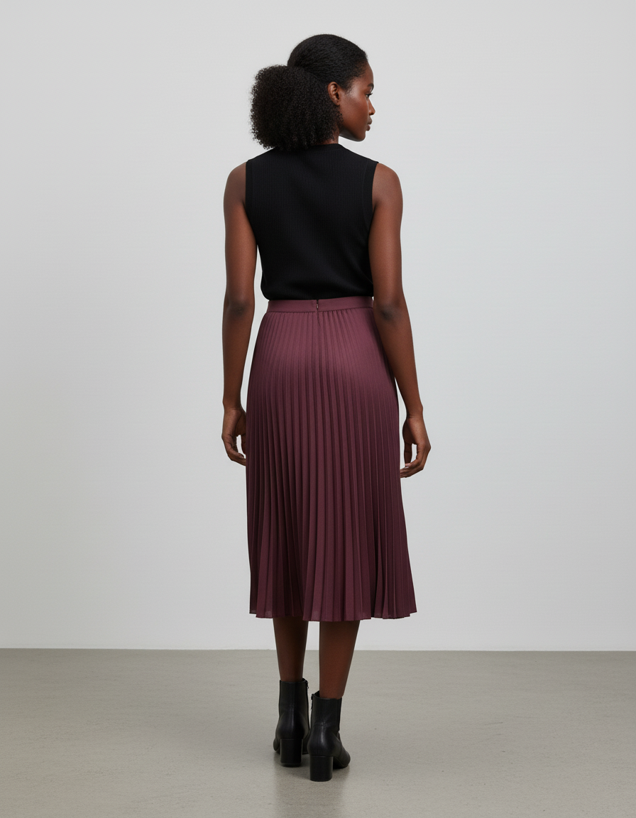 Jupe Plissée Bordeaux Taille Haute Élégante