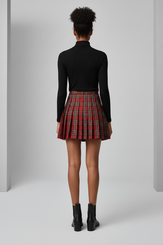 Jupe Plissée mini écossaise rouge chic
