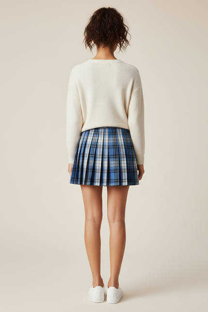 Jupe Plissée écossaise bleue chic