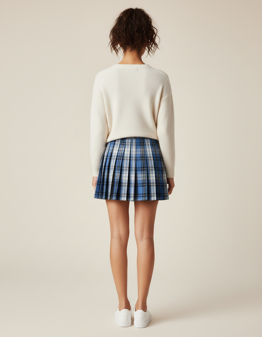 Jupe Plissée écossaise bleue chic