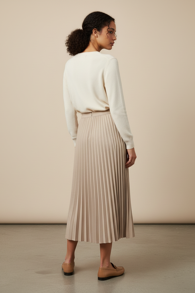 jupe plissée longue beige