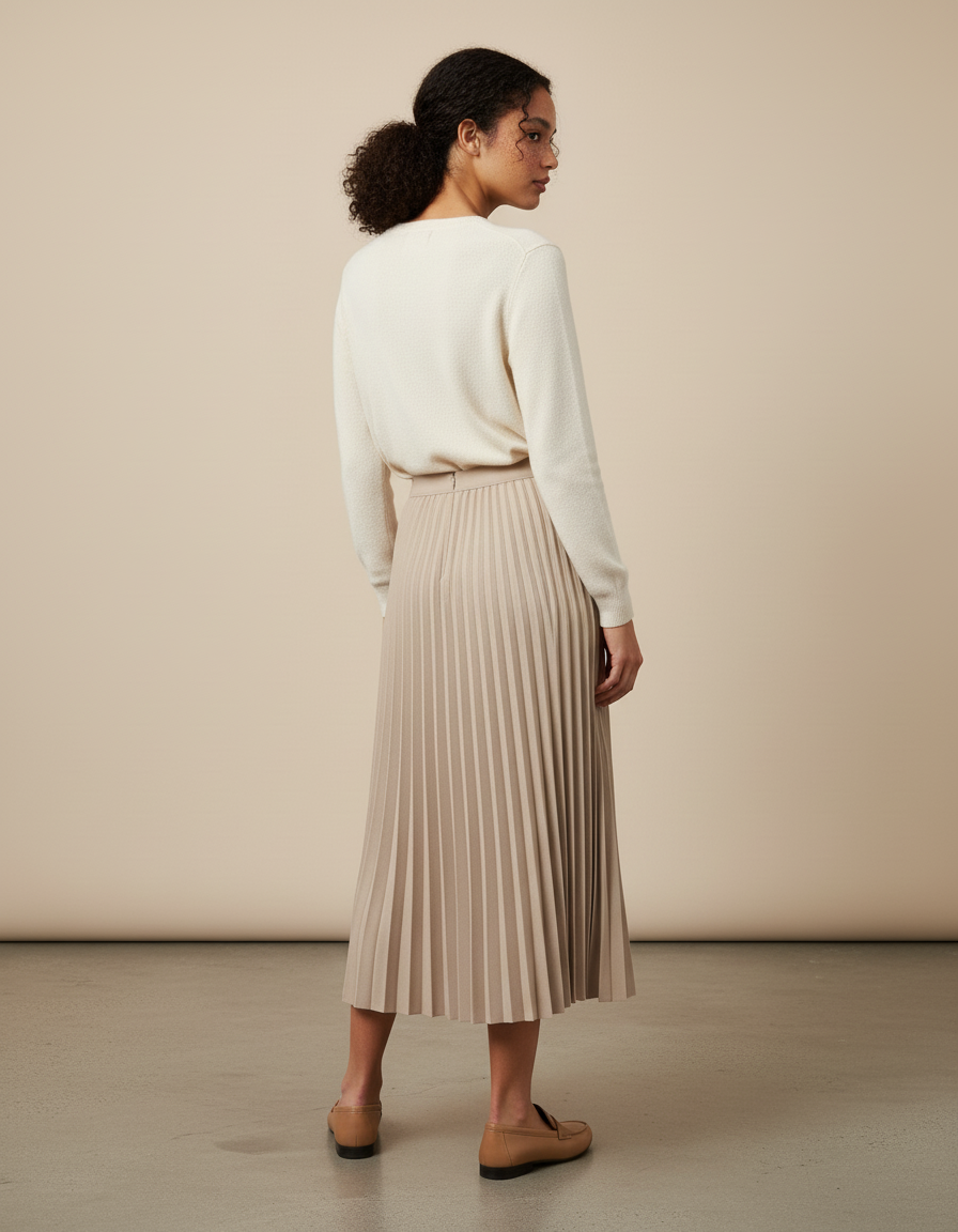 jupe plissée longue beige