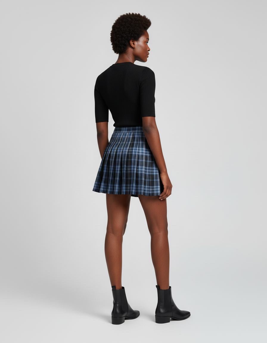 Jupe Plissée mini carreaux bleus chic
